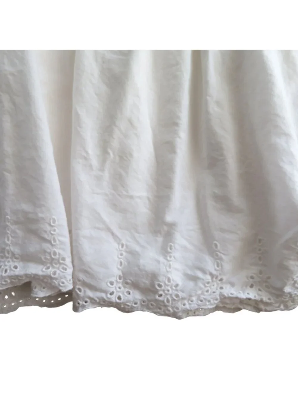 Vintage Queen White Cotton Eyelet Bed Skirt Embroidered Hem Ruffled 15
